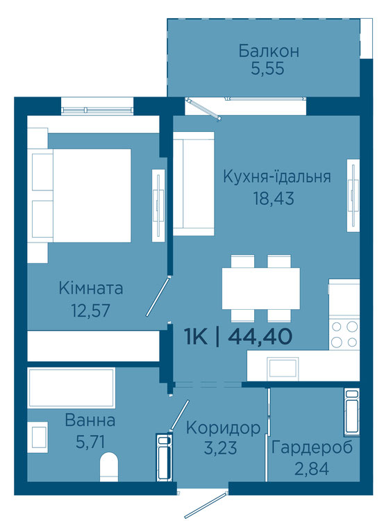 Планування квартири: Студія · будинок 6 · 33,60 м²